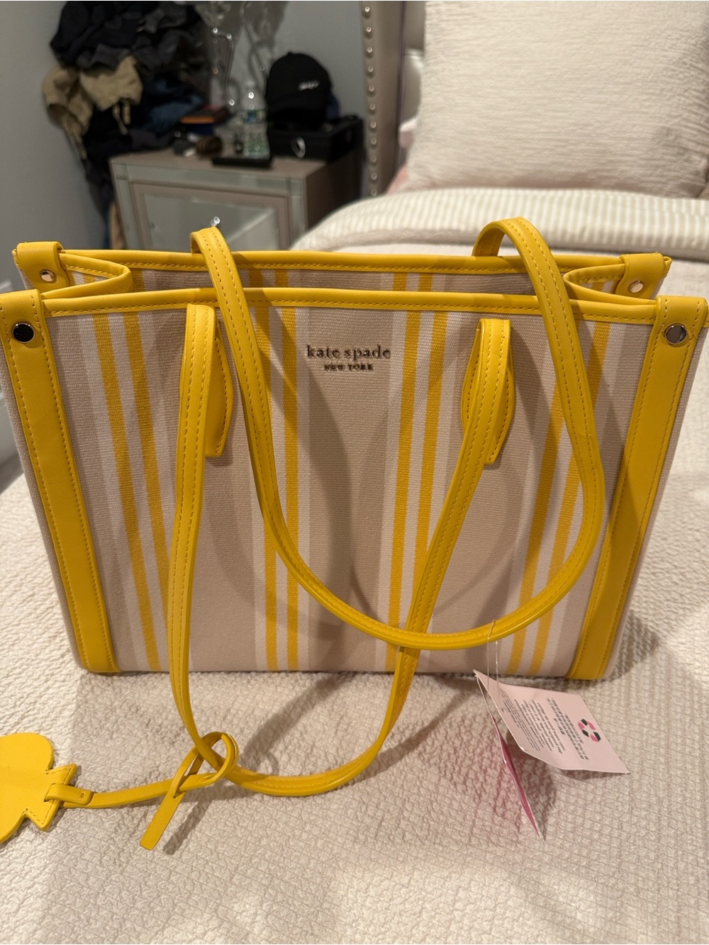 Kate Spade Yellow and Cream Striped Tote